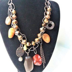 Necklace Vintage Bold Statement Metal Beads Natural Stones Layered Boho Stylish